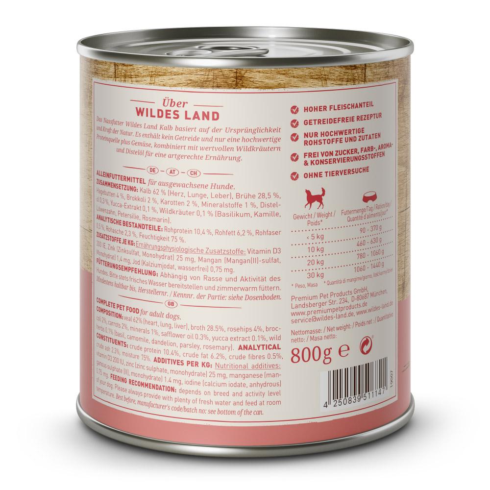 petspremium Wildes Land Kalb mit Brokkoli Hagebutte Wildkräutern und Distelöl Classic Adult Nassfutter 6 x 800 g Wochenangebot