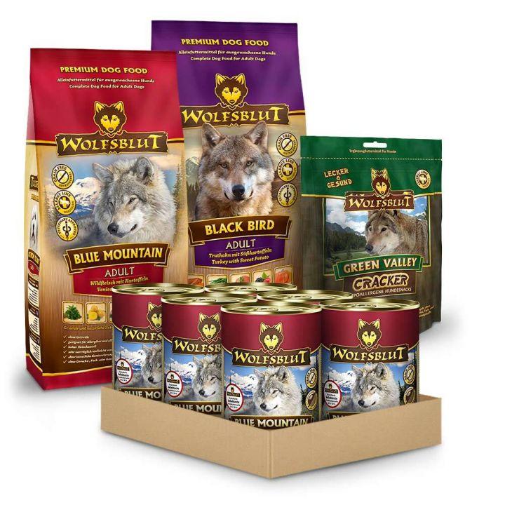 petspremium Wolfsblut Probierpaket Nassfutter & Trockenfutter Adult Trockenfutter 1 Paket Begrenzte Freigabe