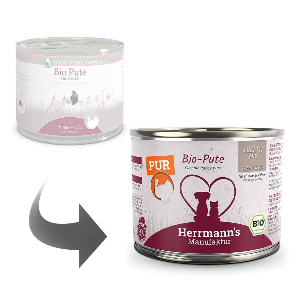 petspremium Herrmann's Bio Pute Reinfleisch Kreativ-Mix Ergänzung Nassfutter 12 x 200 g Sonderangebot der Fabrik