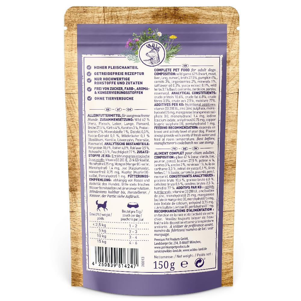 petspremium Wildes Land Wild mit Kürbis Preiselbeeren Wildkräutern und Distelöl Classic Adult Nassfutter 8 x 150 g Nur noch ein Tag übrig