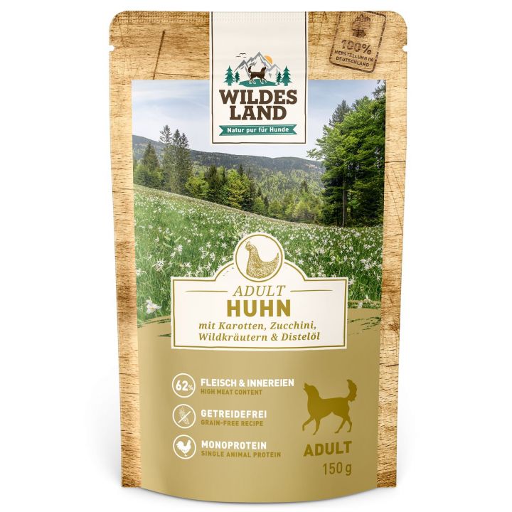petspremium Wildes Land Huhn mit Karotten Zucchini Wildkräutern und Distelöl Classic Adult Nassfutter 8 x 150 g