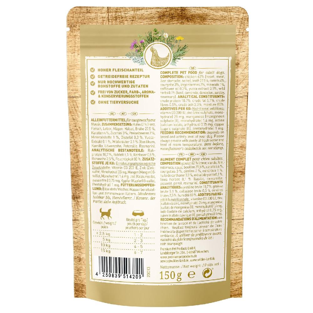 petspremium Wildes Land Huhn mit Karotten Zucchini Wildkräutern und Distelöl Classic Adult Nassfutter 8 x 150 g Super Rabatt