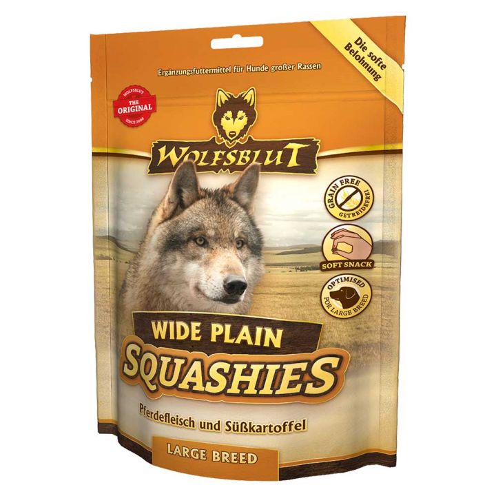 petspremium Wolfsblut Wide Plain Large Breed - Pferdefleisch & Süßkartoffel Squashies Snack 300 g