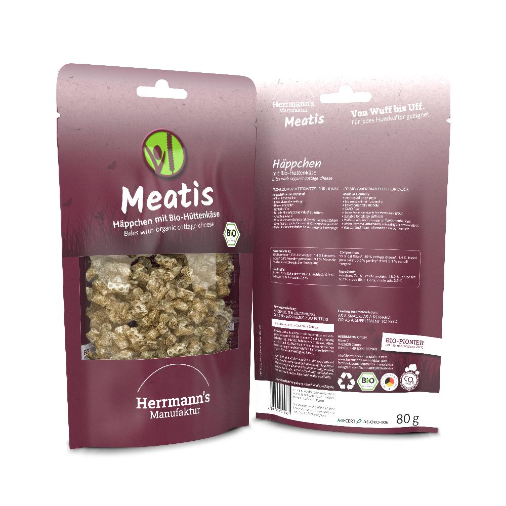 petspremium Herrmann's Bio Hüttenkäse Meatis Snack 80 g 2025