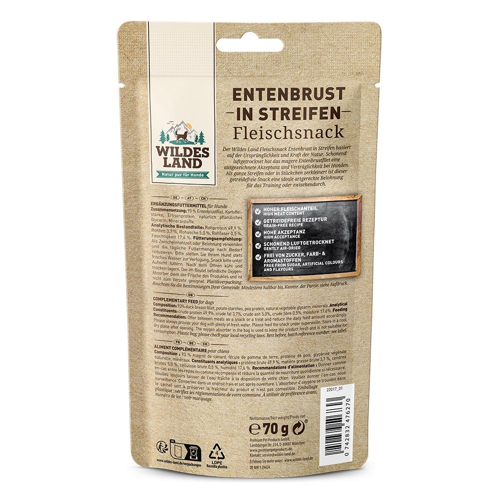 petspremium Wildes Land Entenbrust in Streifen Fleischsnacks Snack 7 x 70 g Jubiläumsangebot