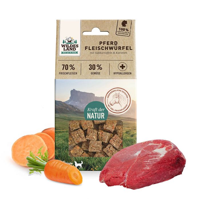 petspremium Wildes Land Pferd Fleischwürfel Snack 100 g