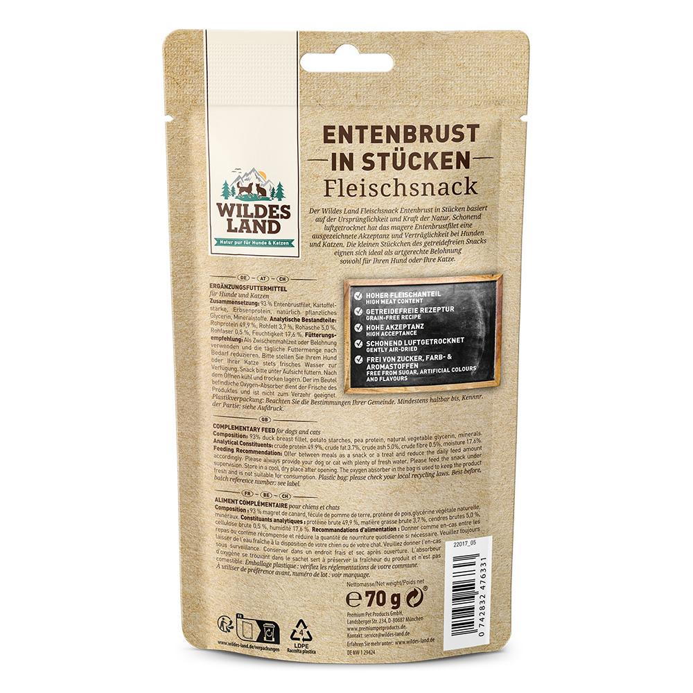 petspremium Wildes Land Entenbrust in Stücken Fleischsnacks Snack 70 g VIP-Rabatte