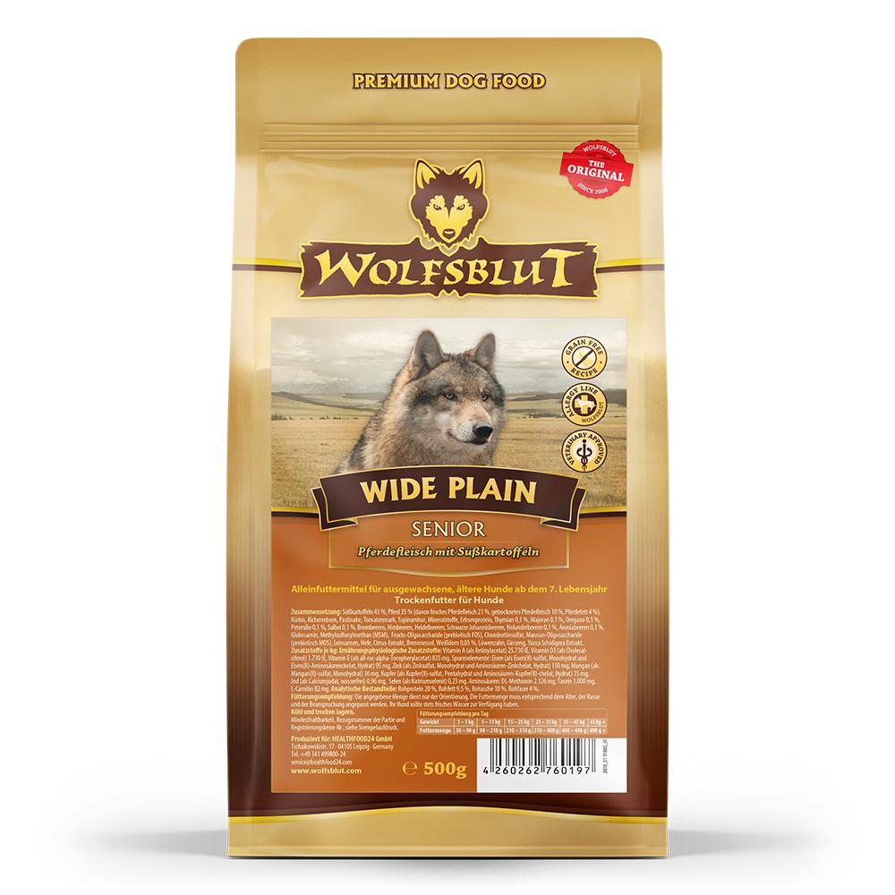 petspremium Wolfsblut Wide Plain - Pferdefleisch und Süßkartoffel Senior Trockenfutter 500 g Letzter Tag
