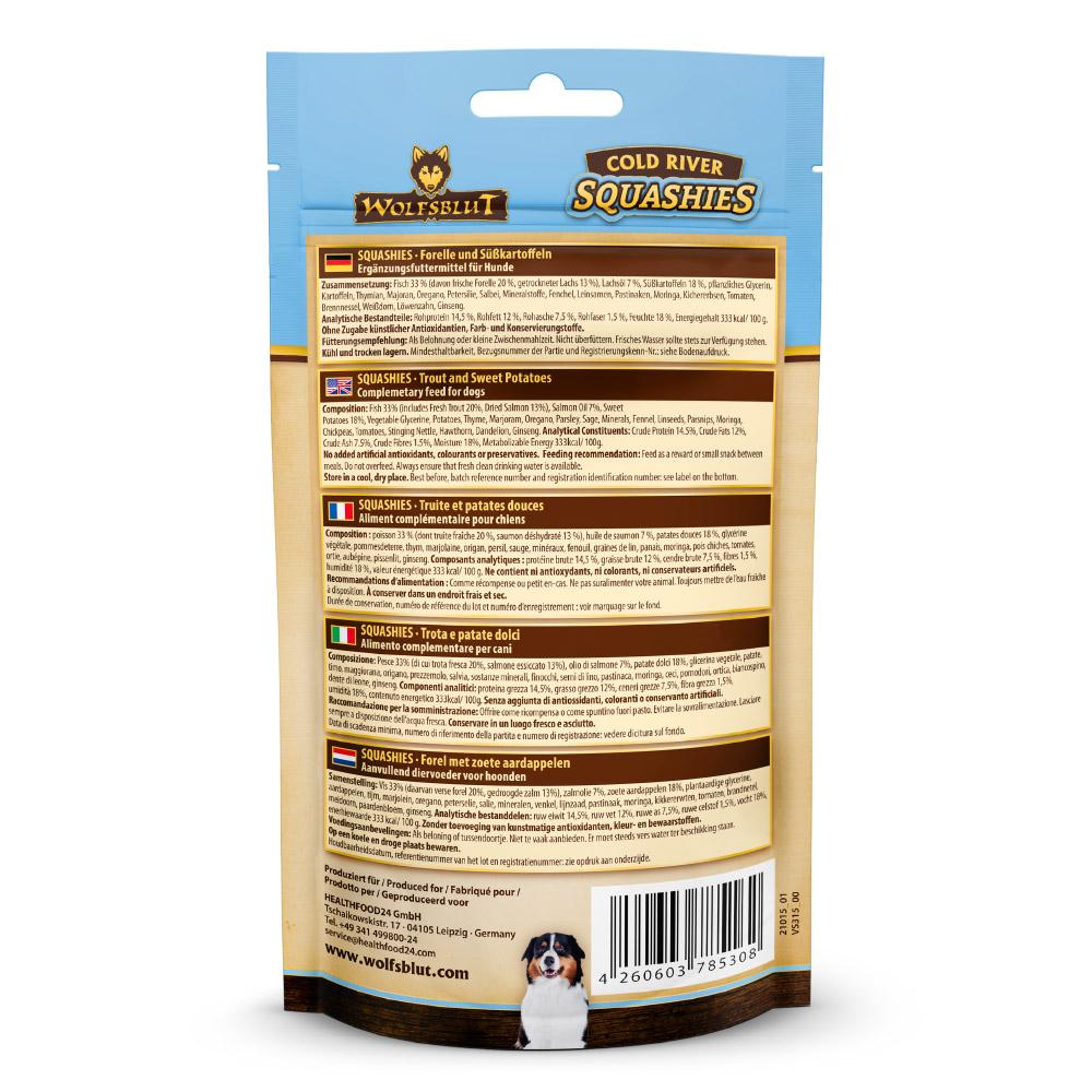 petspremium Wolfsblut Cold River - Fisch und Süßkartoffel Squashies Snack 100 g Sonderangebot der Fabrik