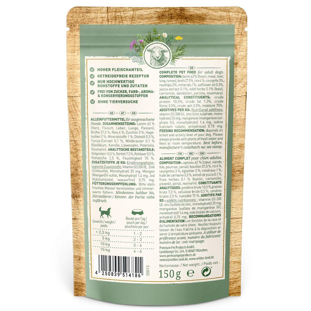 petspremium Wildes Land Lamm mit Reis Zucchini Wildkräutern und Distelöl Classic Adult Nassfutter 8 x 150 g 50% Rabatt mit kostenlosem Versand