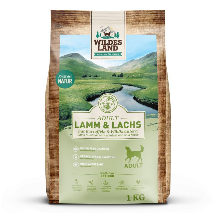 petspremium Wildes Land Lamm und Lachs mit Kartoffeln und Wildkräutern Classic Adult Trockenfutter 1 kg