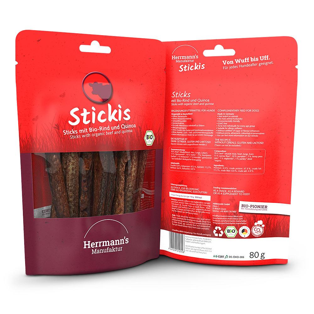 petspremium Herrmann's Bio Rind mit Quinoa Stickis Snack 80 g zollfrei