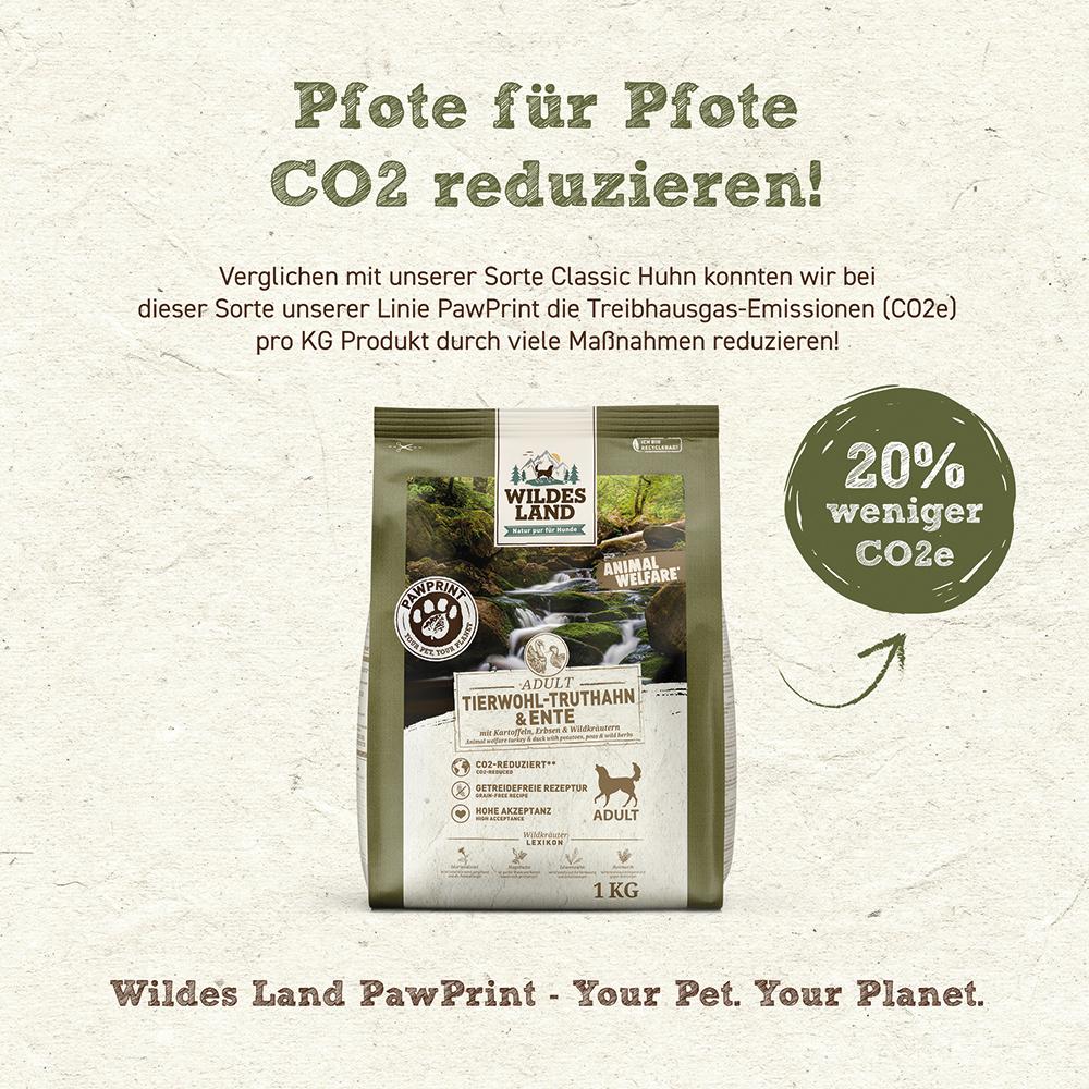 petspremium Wildes Land PAWPRINT ANIMAL-WELFARE Tierwohl-Truthahn & Ente mit Kartoffeln Erbsen & Wildkräutern Adult Trockenfutter 1 kg Blitzverkäufe