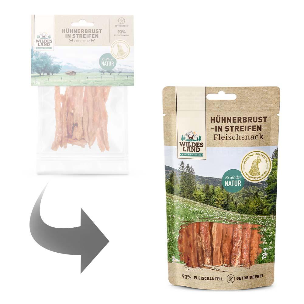 petspremium Wildes Land Hühnerbrust in Streifen Fleischsnacks Snack 70 g Versandkostenfrei