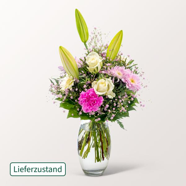 floraprima Blumenstrauß Glücksmoment mit Vase & Ferrero Giotto 3er