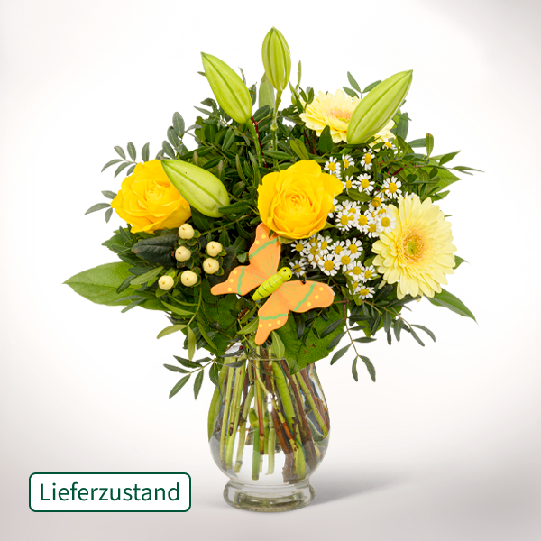 floraprima Blumenstrauß Sonnengelb mit Vase
