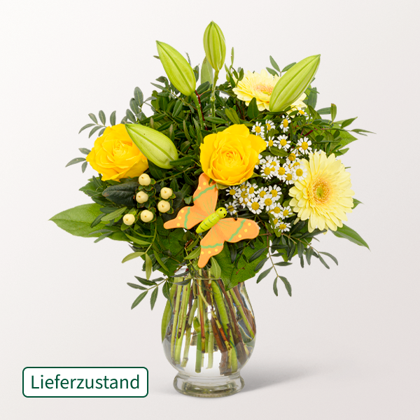 floraprima Danke-Set mit Blumenstrauß Merci Schokolade Grußkarte sowie mit Vase Online