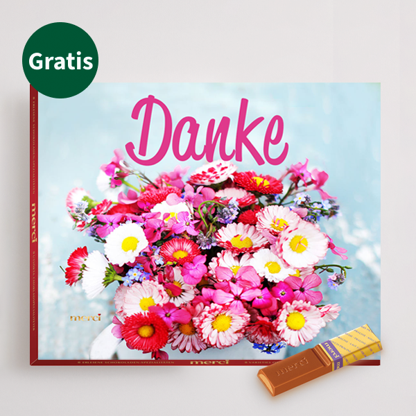 floraprima Danke-Set mit Blumenstrauß Merci Schokolade Grußkarte sowie mit Vase Online