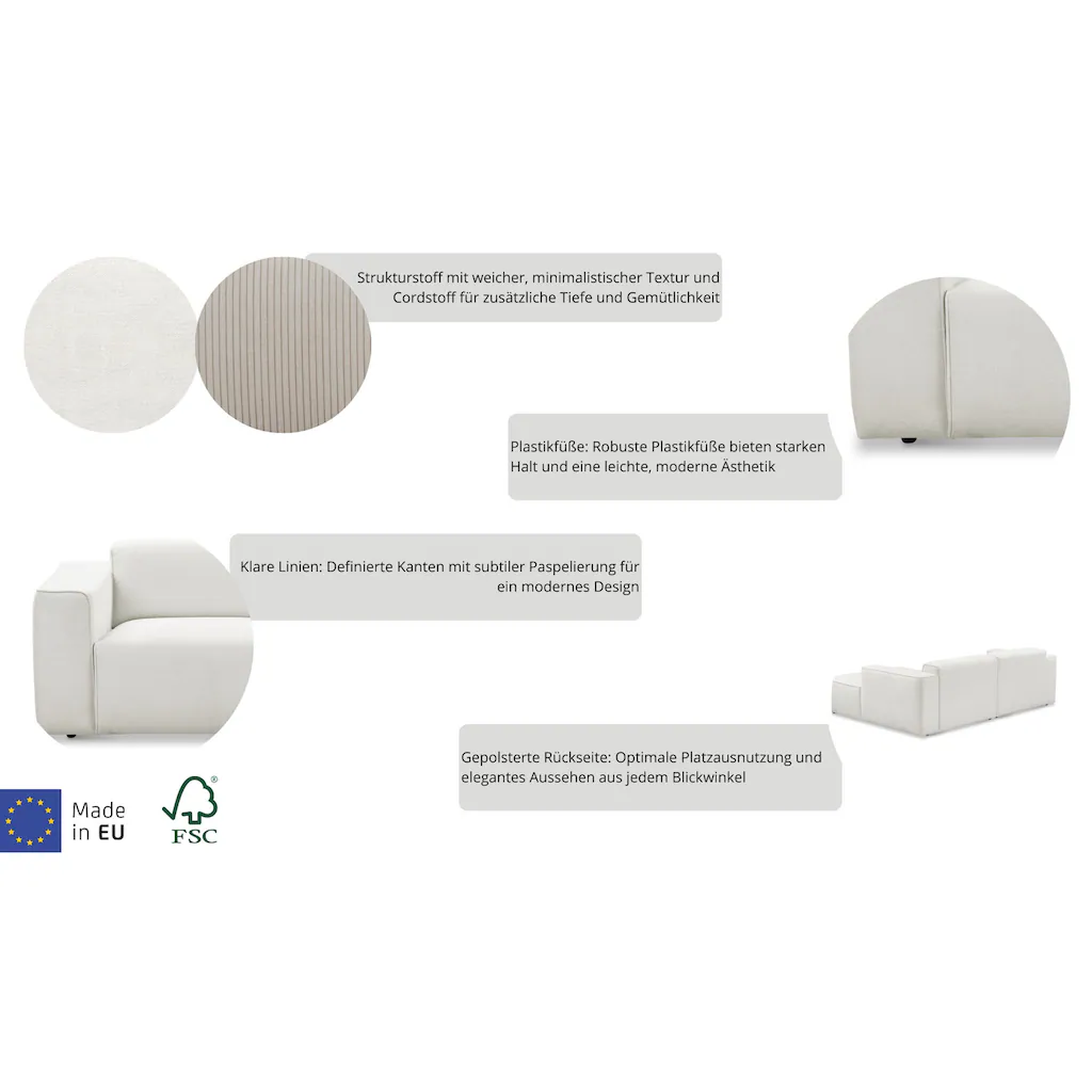 andas Ecksofa »Noord« mit Kedernaht Breite 227 cm Cord Struktur kaufen im Angebot