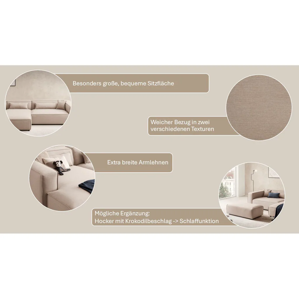 LeGer Home by Lena Gercke Ecksofa »PIARA XXL Big-Sofa in Cord oder Leinenoptik L-Form mit Kedernaht« wahlweise Ottomane rechts/links schwarze Füße extra tiefe Sitzfläche kaufen Fabrikverkauf