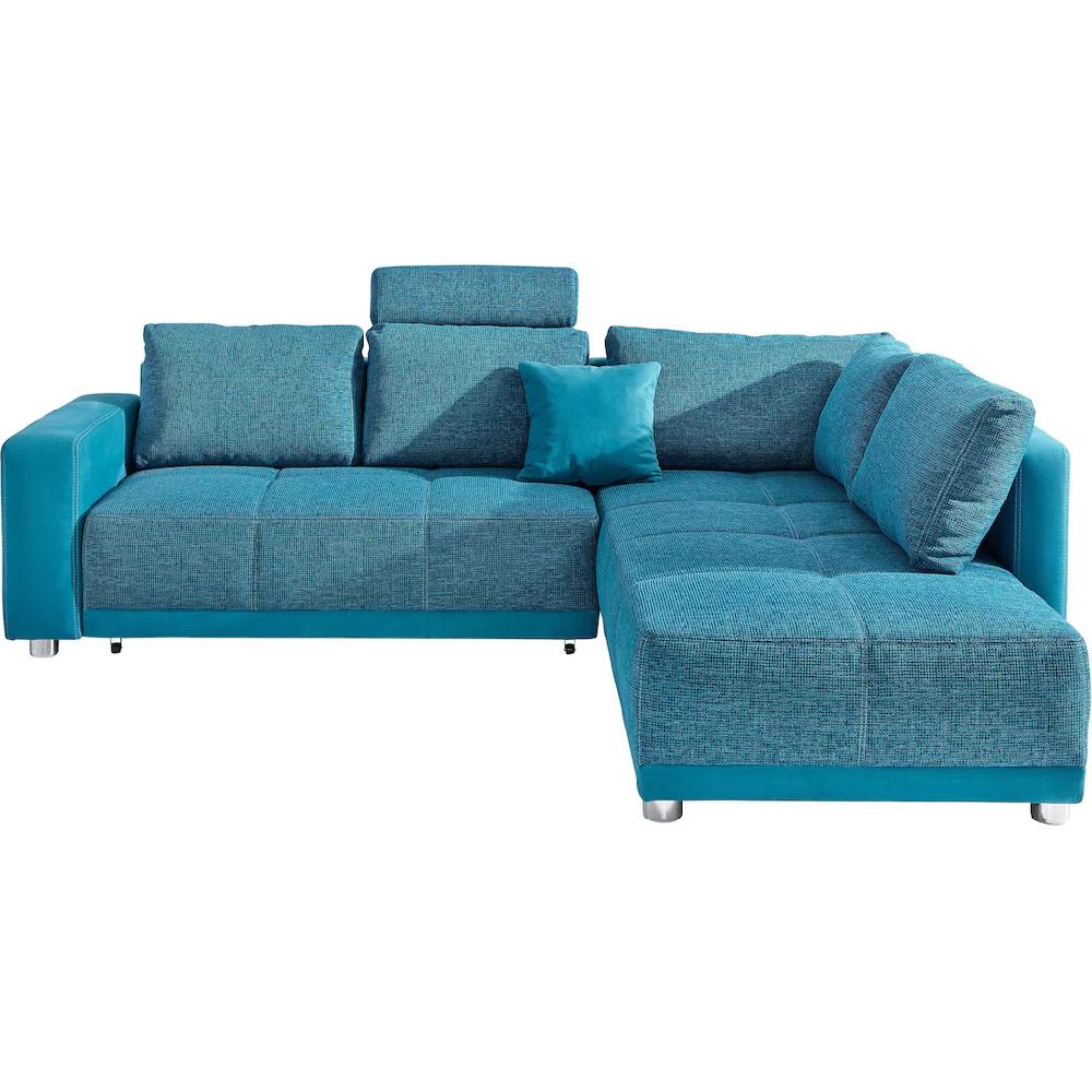 Places of Style Ecksofa mit Bettfunktion Bettkasten und Federkern wahlweise mit 1 oder 3 Kopfstützen Ottomane links oder rechts montierbar kaufen Rabatt