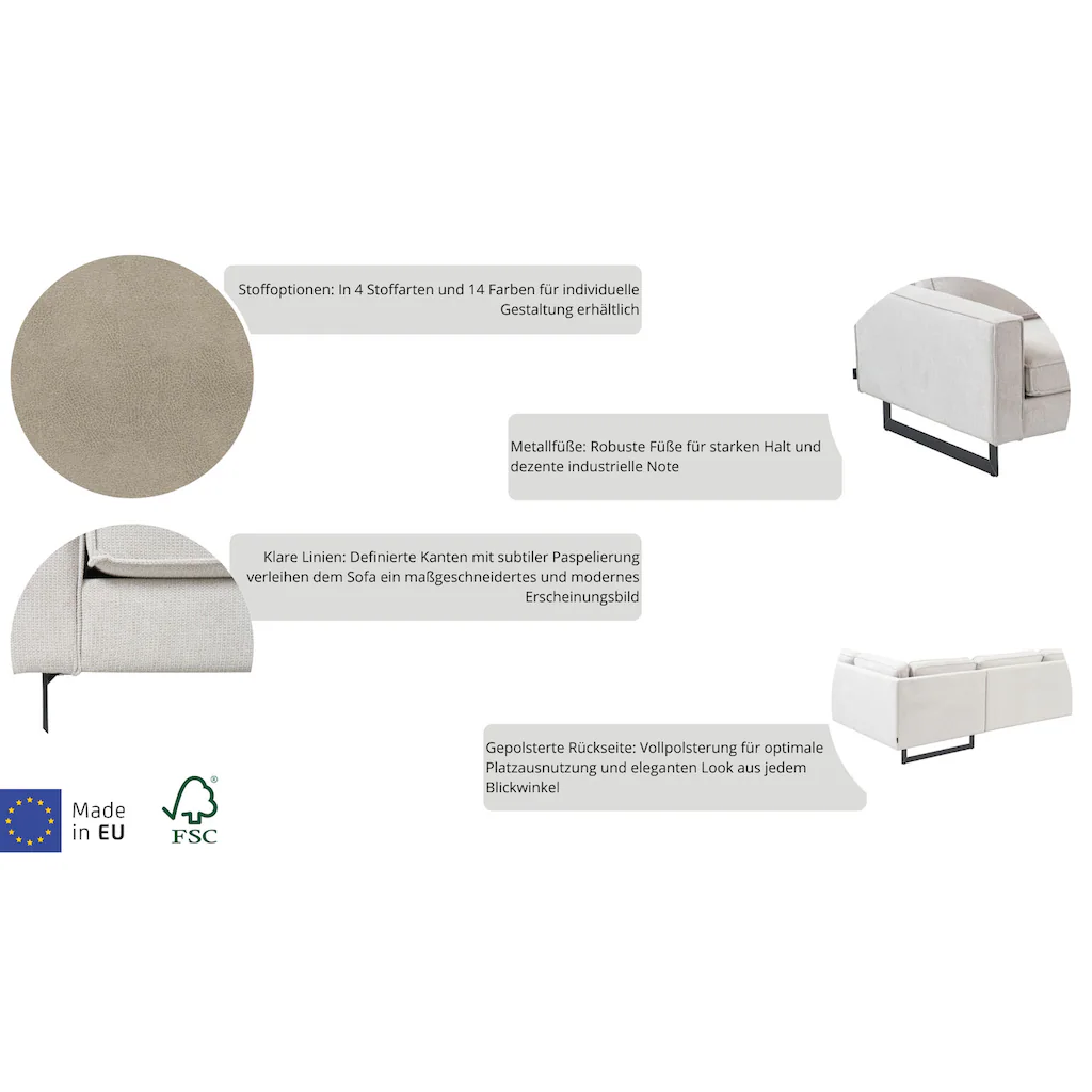 Places of Style Ecksofa »Pinto 250/290 cm langer Schenkel XXL Ottomane« Cord Feincord Luxus-Microfaser Leder und Chenille kaufen Versandkostenfrei