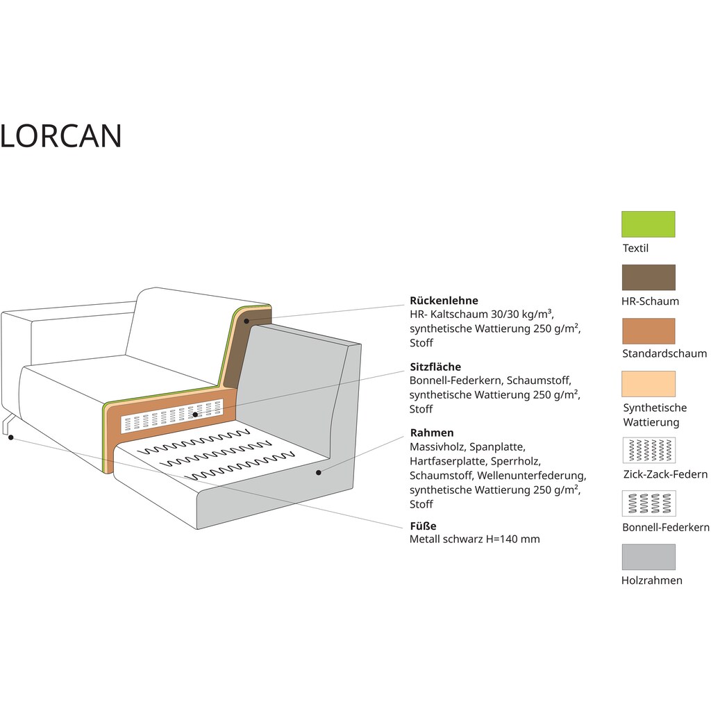 Places of Style Ecksofa Lorcan in Lederoptik oder Strukturstoff lieferbar kaufen Muttertagsangebot