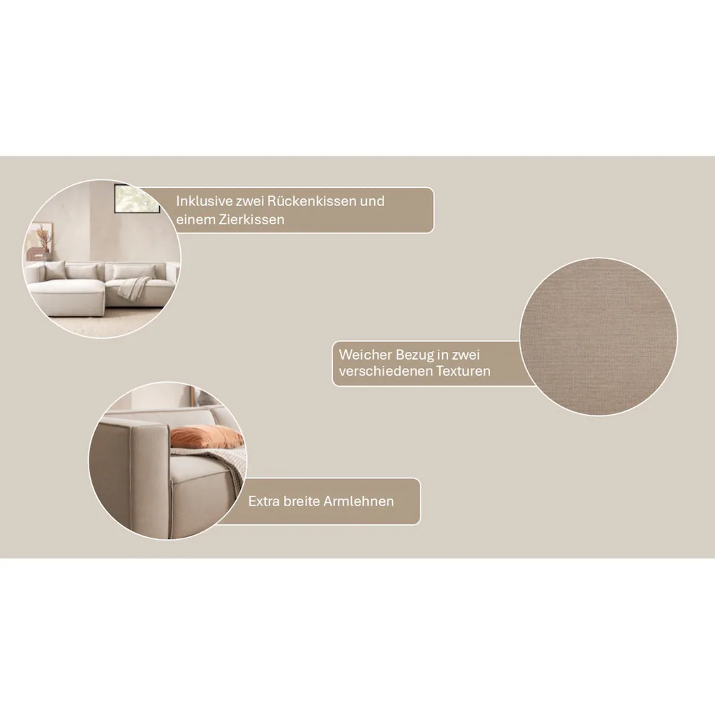 LeGer Home by Lena Gercke Ecksofa »PIARA mit Kedernaht in Cord oder Leinenoptik moderne Couch in L-Form« wahlweise Ottomane rechts/links schwarze Füße bequemer Sitzkomfort kaufen Exklusive Angebote