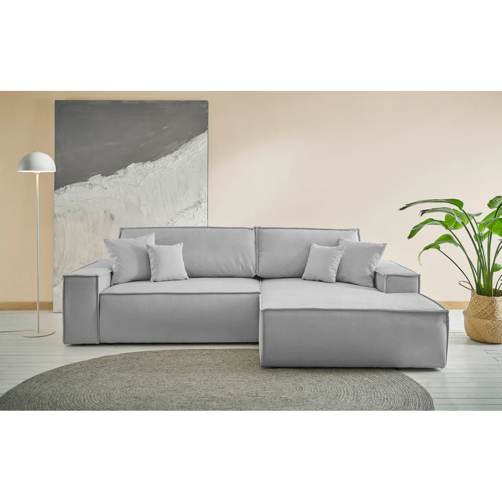 andas Ecksofa »Finnley Schlafsofa 267 cm in Bouclé u. Struktur fein L-Form « Schlaffunktion m. Bettkasten (136/210 cm) Bouclé Struktur kaufen Wochenangebot
