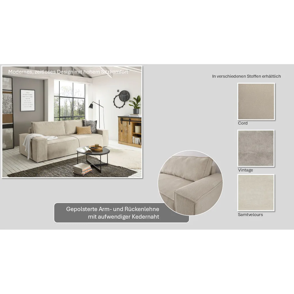 Home affaire 3-Sitzer »SHERWOOD Schlafsofa (257cm) Cord Samtvelours Vintage-Lederoptik« Schlaffunktion mit Bettkasten (ca. 136/200cm) kaufen Begrenzte Freigabe