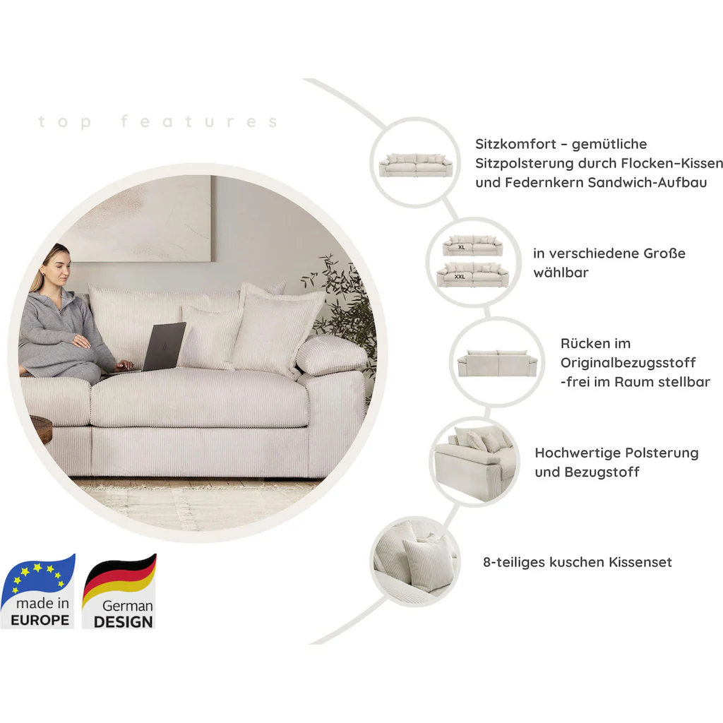 Home affaire Big-Sofa »Soft&Cosy XL - Breite 246 cm« Mega-Sofa in Cord Federkern-Polsterung kaufen Bis zu 55% Rabatt
