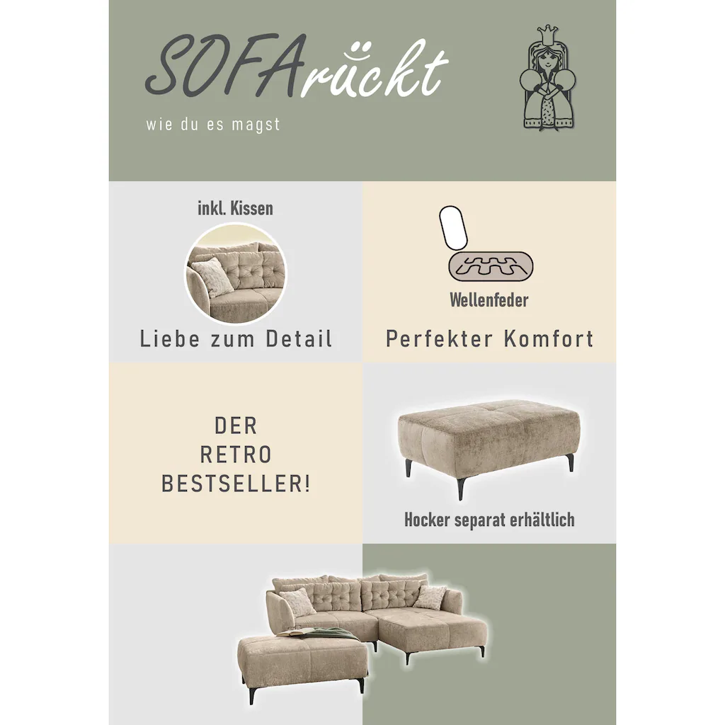 Jockenhöfer Gruppe Ecksofa Salo im Retrolook mit 5 Rücken-/Zierkissen kaufen 50% Rabatt mit kostenlosem Versand