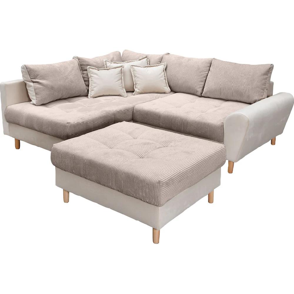 Home affaire Ecksofa »Rice L-Form« (Set mit Hocker) Ecksofa Rückenkissen ottomane beidseitig montierbar Bonnelfederkern kaufen Speichern exportieren