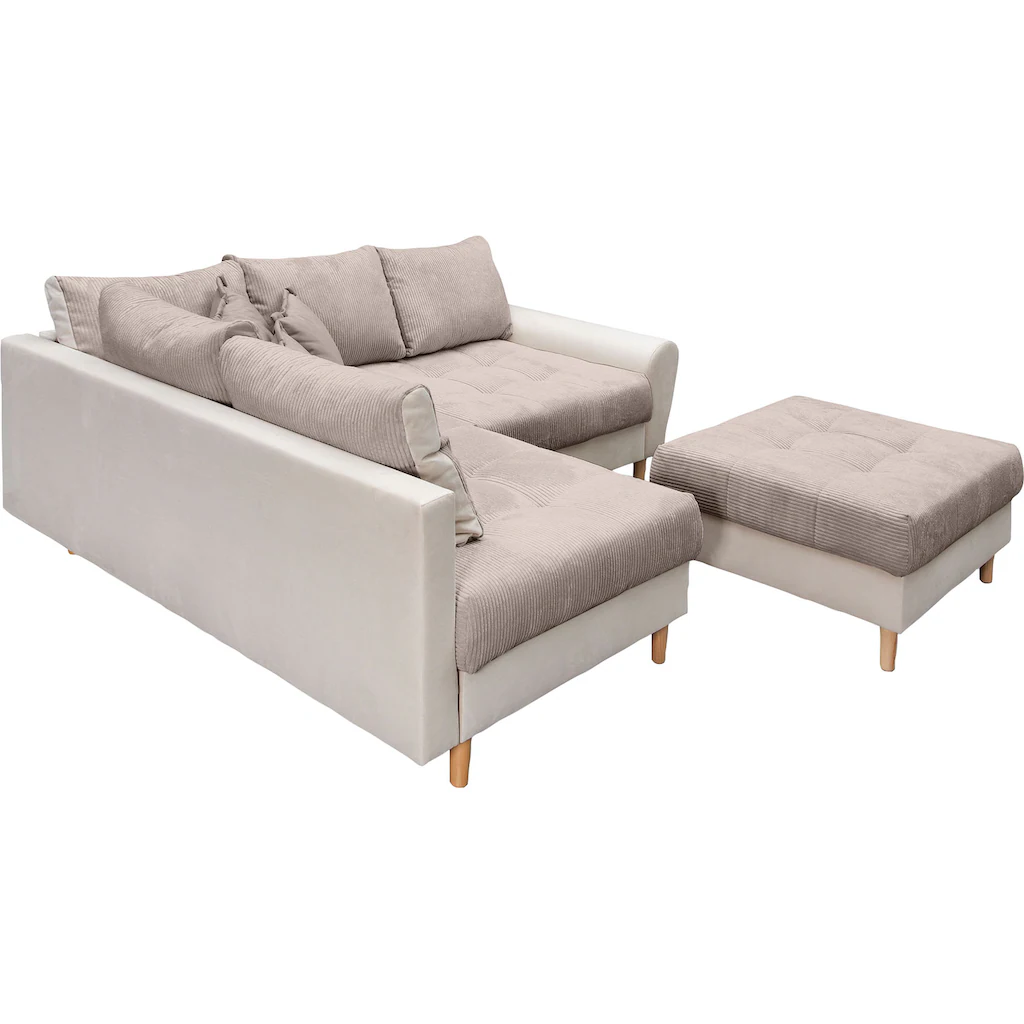 Home affaire Ecksofa »Rice L-Form« (Set mit Hocker) Ecksofa Rückenkissen ottomane beidseitig montierbar Bonnelfederkern kaufen Speichern exportieren