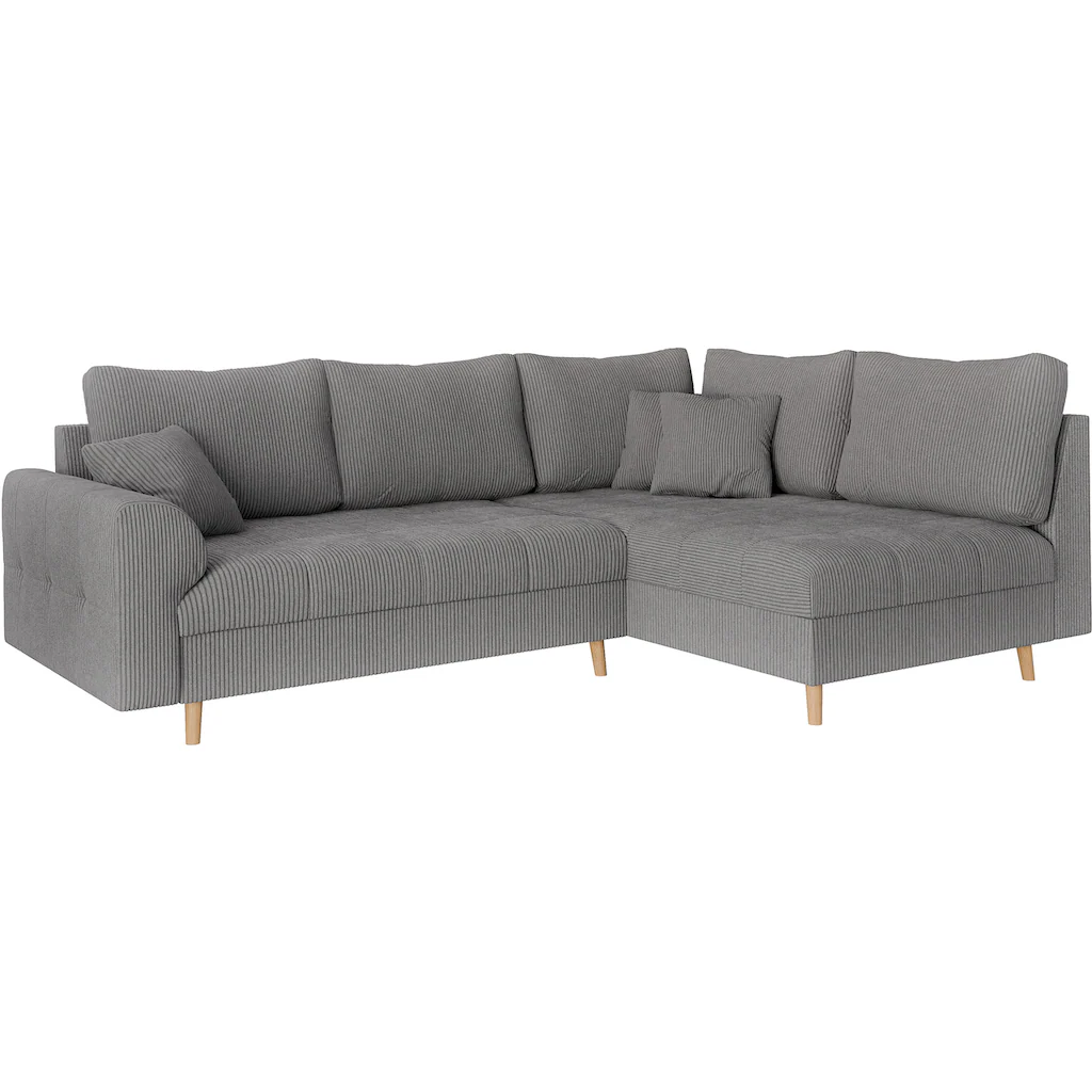 Home affaire Ecksofa »CHARRE incl. 3 Zierkissen« L-Form feine Steppung lose Rückenkissen auch in Cord und Bouclé kaufen zollfrei
