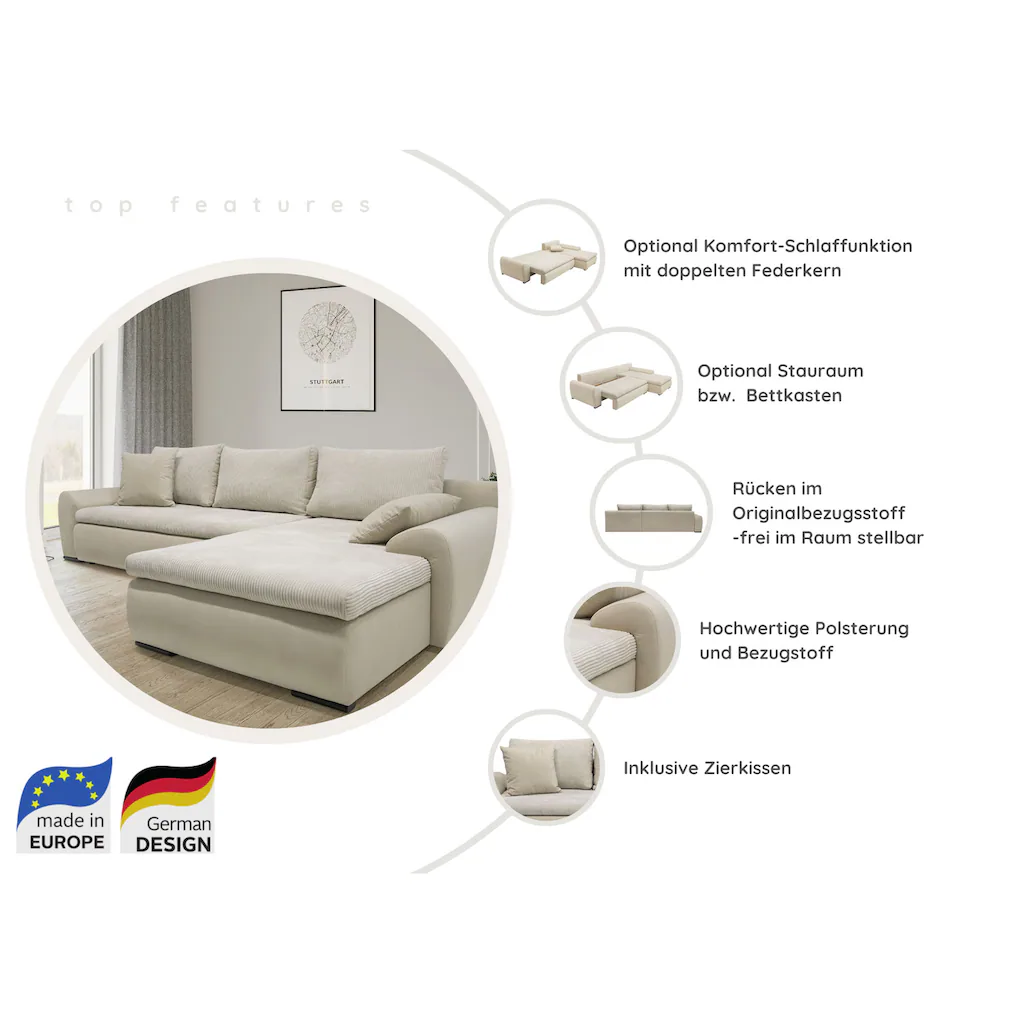 Ecksofa Win wahlweise mit Bettfunktion und Bettkasten kaufen Rabatte dieses Monats