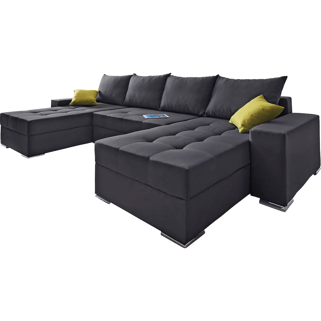 COLLECTION AB Wohnlandschaft »XL-Josy U-Form Breite 313 cm Flachgewebe Struktur Kunstleder« inkl. Bettfunktion Bettkasten mit 4 gleich großen Rückenkissen kaufen Günstiger Verkauf
