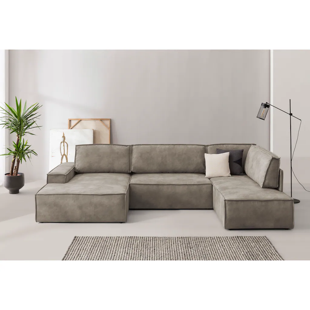 Home affaire Wohnlandschaft »SHERWOOD XXL 329 cm U-Form Schlafsofa « Schlaffunktion m. Bettkasten (194x139 cm) Cord Vintage Samtvelours kaufen Sonderangebot