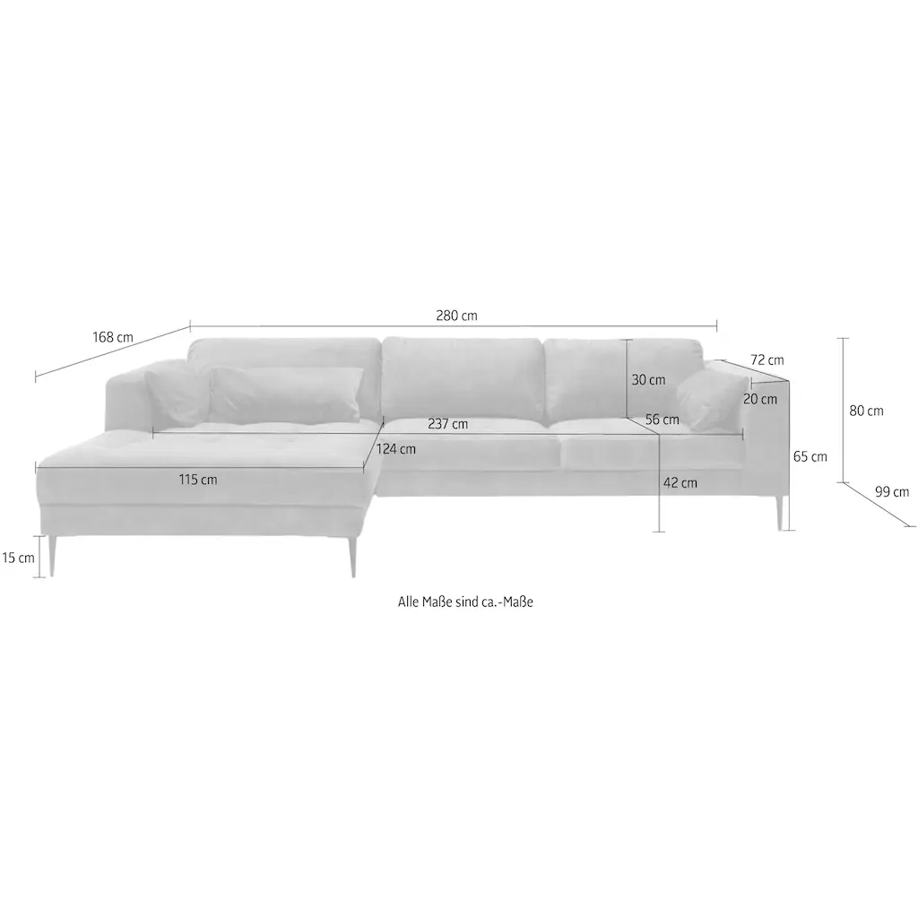TRENDMANUFAKTUR Ecksofa »Luzi wahlweise mit Schlaffunktion und Bettkasten bestellbar L-Form« Designsofa mit tollem Sitzkomfort Metallfüße schwarz Breite 280 cm kaufen Großer Ausverkauf