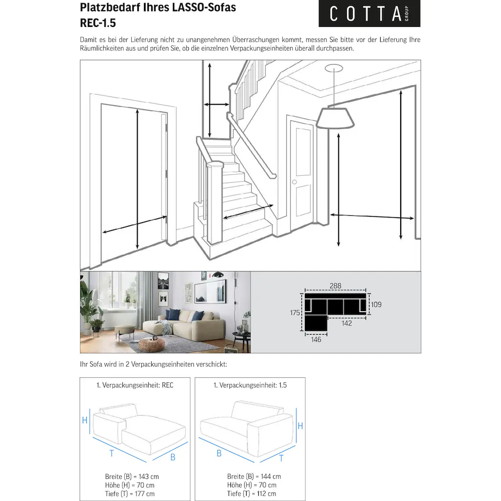 COTTA Ecksofa »Lasso L-Form« mit breiter Recamiere im trendigen Cord oder angenehmen Strukturstoff kaufen Weihnachtsangebot