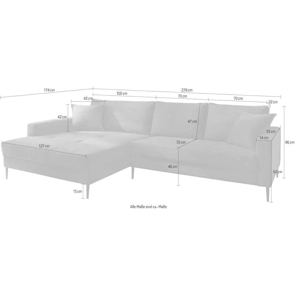Trends by HG Ecksofa »Summer L-Form« in Cord-Stoff mit Metallfuß kaufen Bestseller