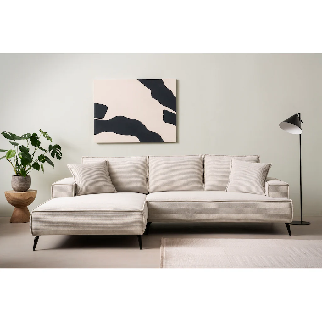 andas Ecksofa »TVINNU L-Form in Cord Sofa« wahlweise Ottomane rechts/links schwarze Füße bequemer Sitzkomfort kaufen Kauf eins, bekomm eins gratis