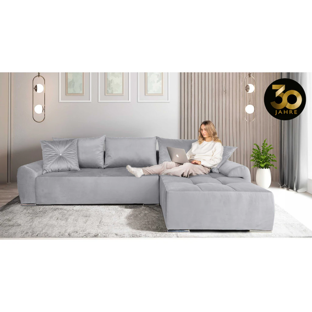 COLLECTION AB Ecksofa »30 Jahre Jubiläums-Modell Bilbao L-Form« inkl. Bettfunktion und Bettkasten Zierkissen mit Strassstein kaufen Sonderangebote
