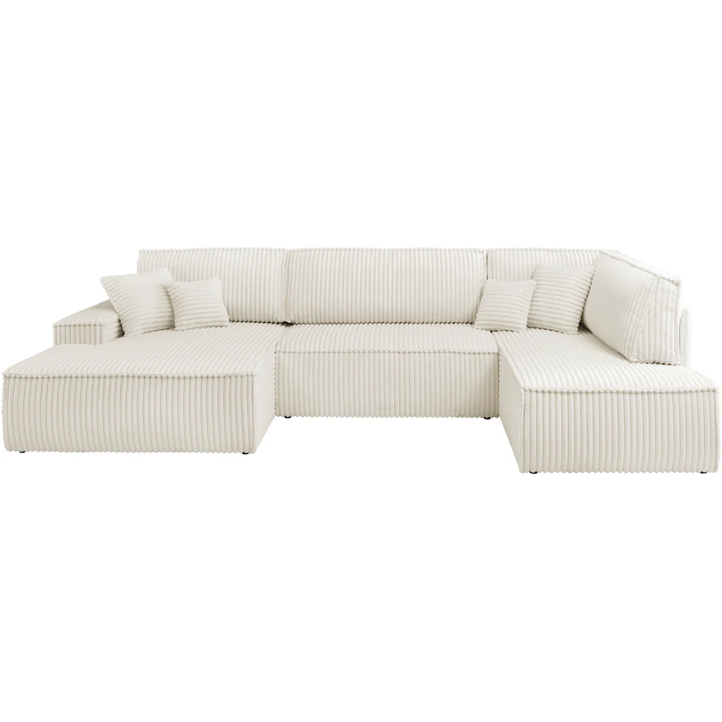 andas Wohnlandschaft »FINNLEY U-Form XXL 329 cm Schlafsofa Schlaffunktion m. Bettkasten« (194/139 cm) Bouclé Struktur und Cord kaufen Letzte 3 Tage