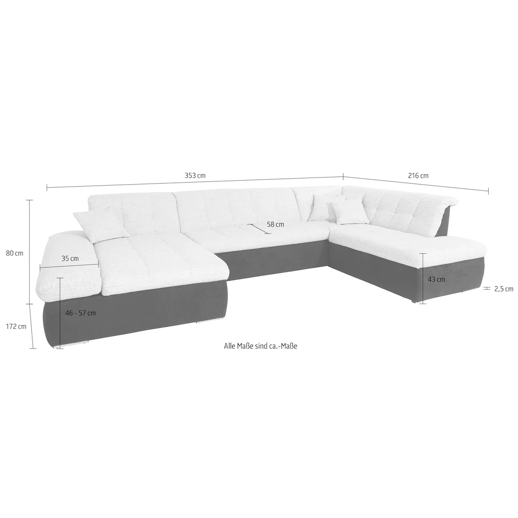 DOMO collection Wohnlandschaft »Moric U-Form auch in Cord« im XXL-Format wahlweise mit Bettfunktion und Armlehnenverstellung kaufen Super Rabatt