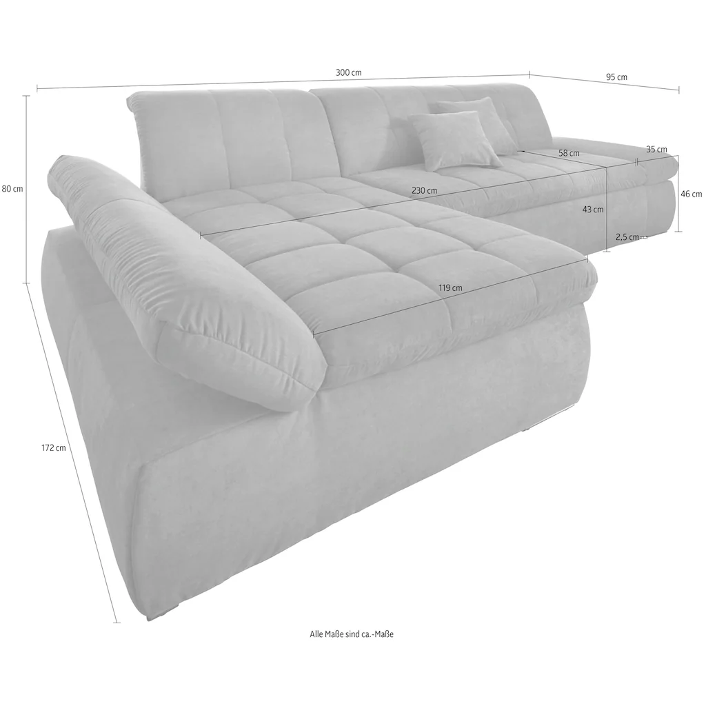 DOMO collection Ecksofa »NMoric XXL B/T/H: 300/172/80cm Revamierenabschluss L-Form« wahlweise mit Bettfunktion und Armlehnverstel lung kaufen Rabatte dieses Monats