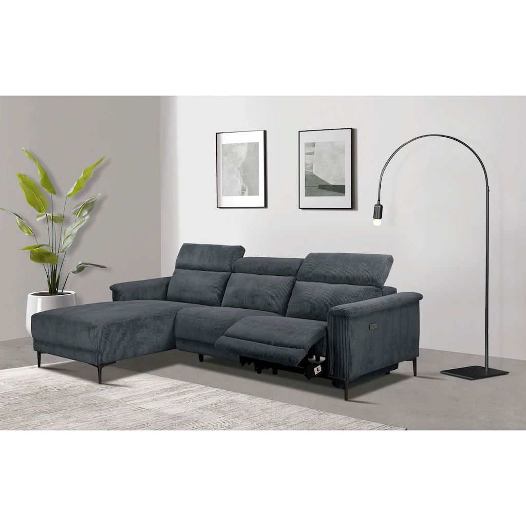Places of Style Ecksofa »Lund in Cord L-Form 261 cm mit manueller« o. elektrischer Relaxfunktion USB Kopfteilverstellung kaufen Preisnachlass