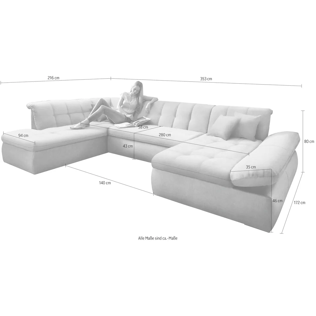 DOMO collection Wohnlandschaft »NMoric im XXL-Format B/T/H: 353/216/80 cm incl. Zierkissen U-Form« kaufen Black Friday