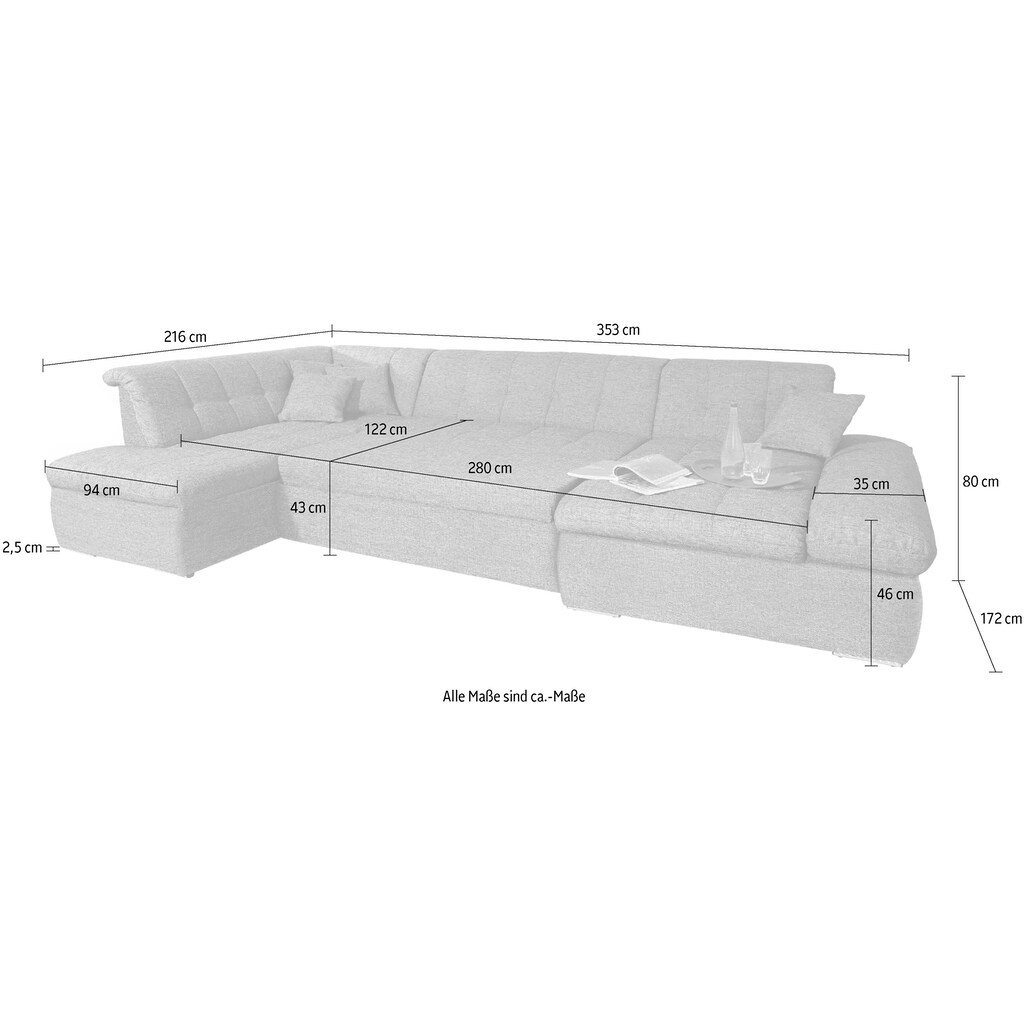 DOMO collection Wohnlandschaft »NMoric im XXL-Format B/T/H: 353/216/80 cm incl. Zierkissen U-Form« kaufen Black Friday