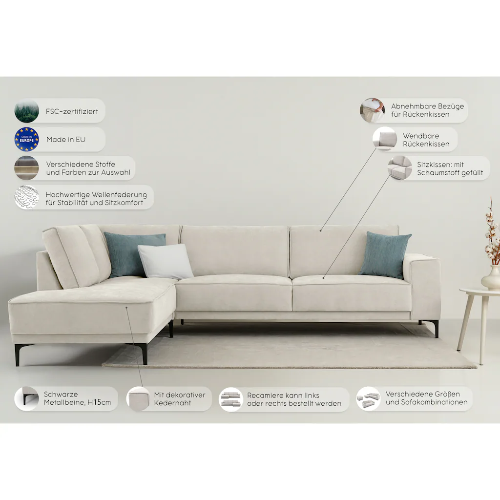 Places of Style Ecksofa »Oland« L-Form im zeitlosem Design und hochwertiger Verarbeitung kaufen Große Rabatte